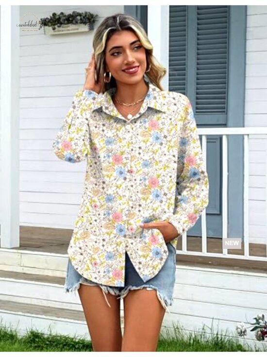 Cotton Linen Button Down Shirt Loose Fit Long Sleeve V Neck Blouse S-3XL - Picture 3 of 7